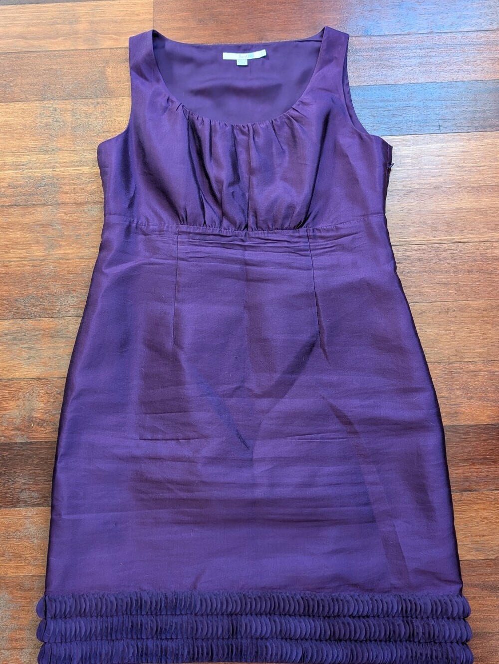 Boden Sleeveless Purple Sheath Dress with Ruffled Hem Silk Blend